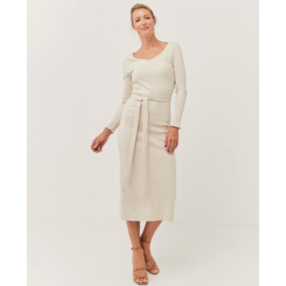 NWT Pact organic ivory cream Jazz stretch rib knit midi dress - Picture 1 of 7